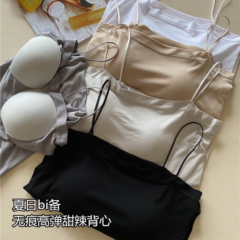 洋气时髦~夏季bi备无痕高弹甜辣白色吊带背心女内搭时尚2022新款