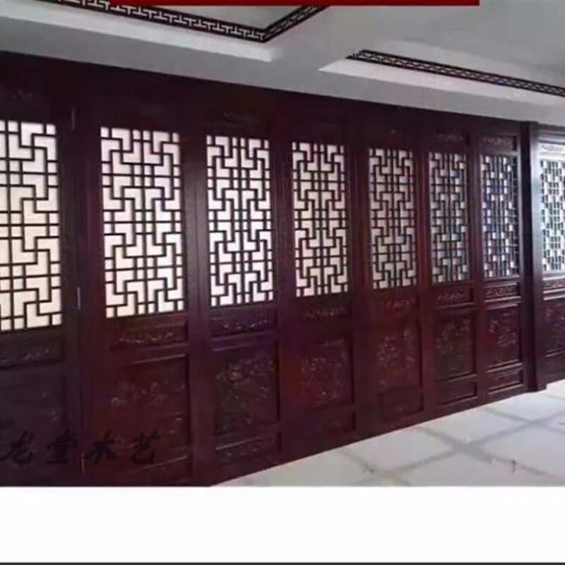 制新中式禅意境实木花格镂空仿古门窗隔扇屏风隔断背景墙日式移门