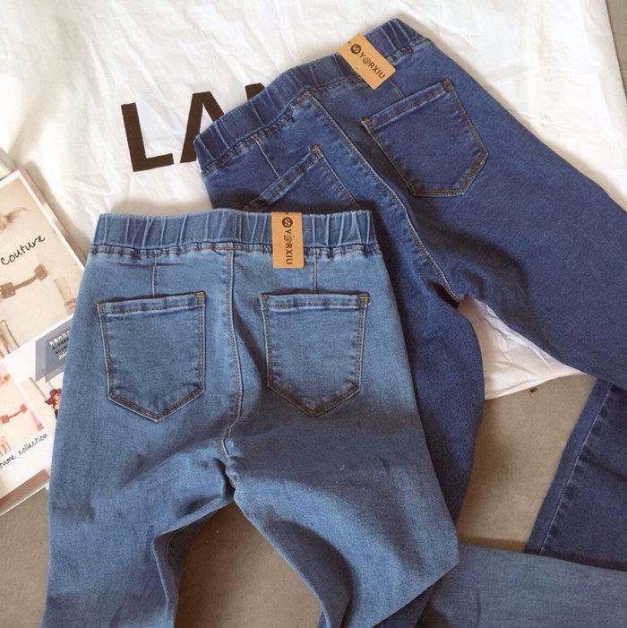 2021春季新款百搭显瘦松紧腰弹力小脚裤牛仔打底裤女外穿铅笔裤子