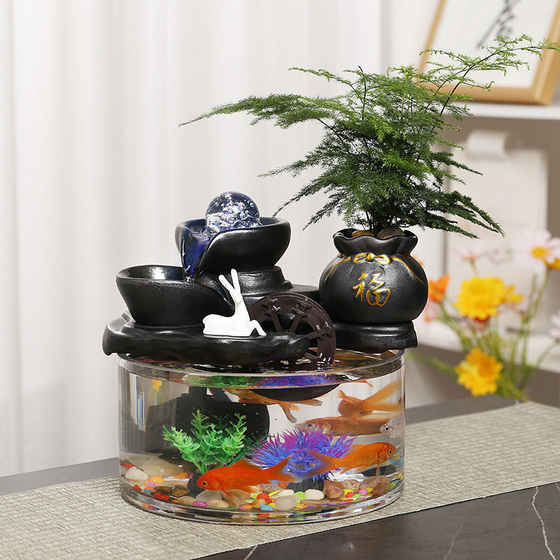 玻璃鱼缸摆件循环流水器客厅办公室桌面盆景小金鱼缸招财开业礼品,家居饰品,装饰摆件,淘宝优惠券,粉丝福利购,淘宝优惠卷