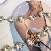 甜酷大水钻银色腰链高级感配裙子镶钻细腰带百搭加长金属链条装 饰