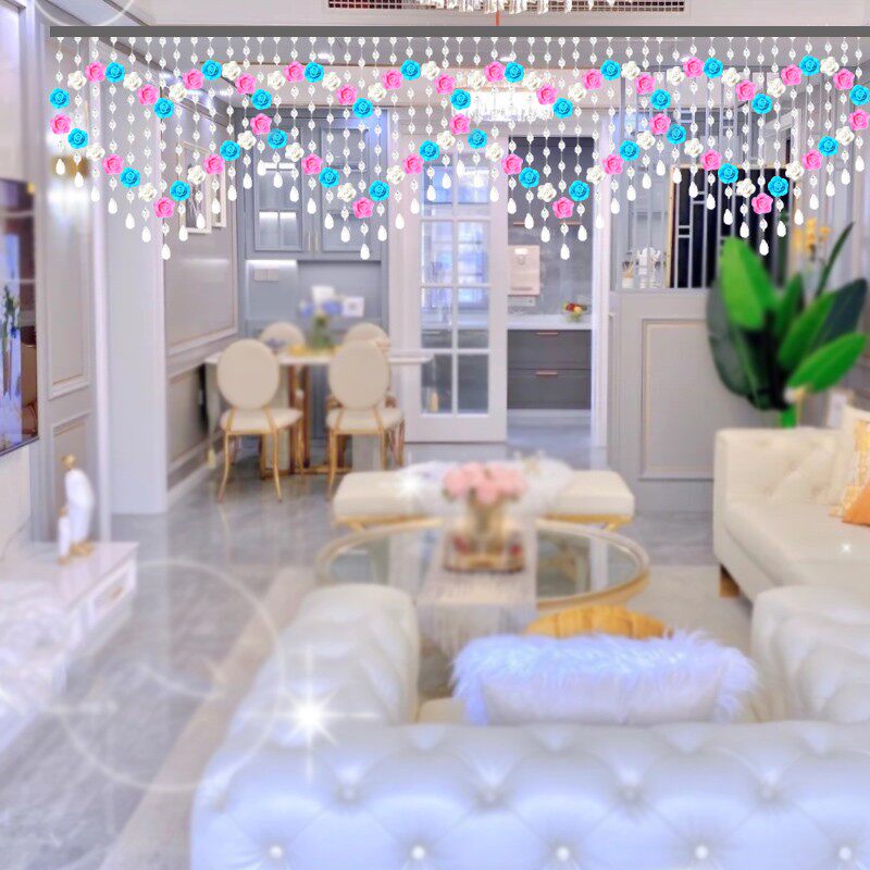 水晶珠帘隔断帘子2021年新款门帘挂饰可爱客厅轻奢紫色北欧免打孔