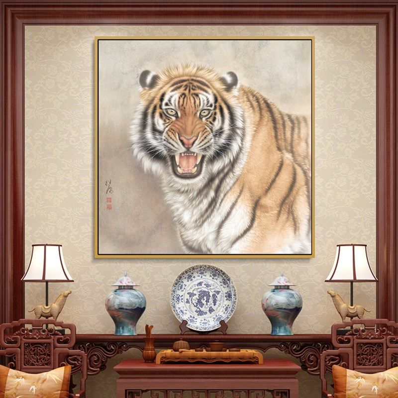 虎年装饰画老虎国画背景墙玄关饭厅客厅壁画新中式猛虎下山图挂画,家居饰品,现代装饰画,淘宝优惠券,粉丝福利购,淘宝优惠卷