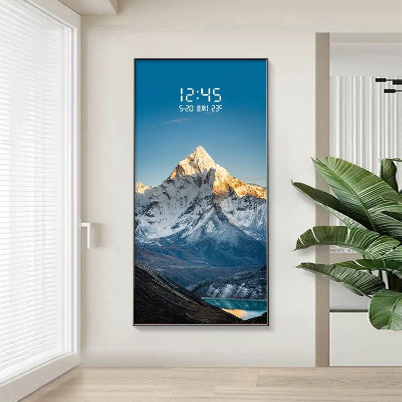 梅里雪山玄关装饰画电子屏钟表过道走廊挂画日照金山入户门壁灯画,家居饰品,现代装饰画,淘宝优惠券,粉丝福利购,淘宝优惠卷