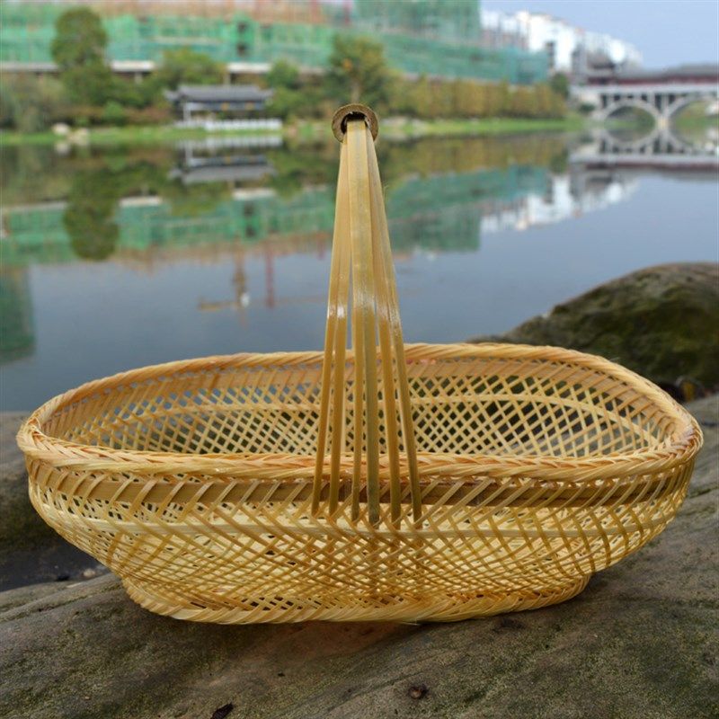 提手竹篮花篮竹编制品点心篮水果鸡蛋手提篮日式收纳餐具竹盘茶具,特色手工艺,竹编/竹雕,淘宝优惠券,粉丝福利购,淘宝优惠卷