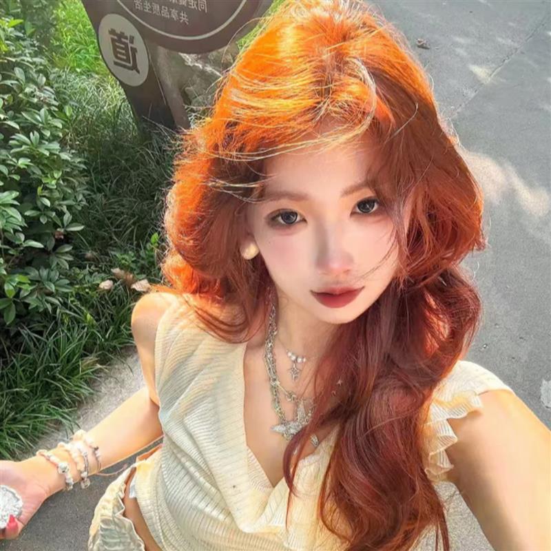 假头发Lolita女橘棕绵羊卷甜美大波浪复古仿真中分刘海lo娘全头套