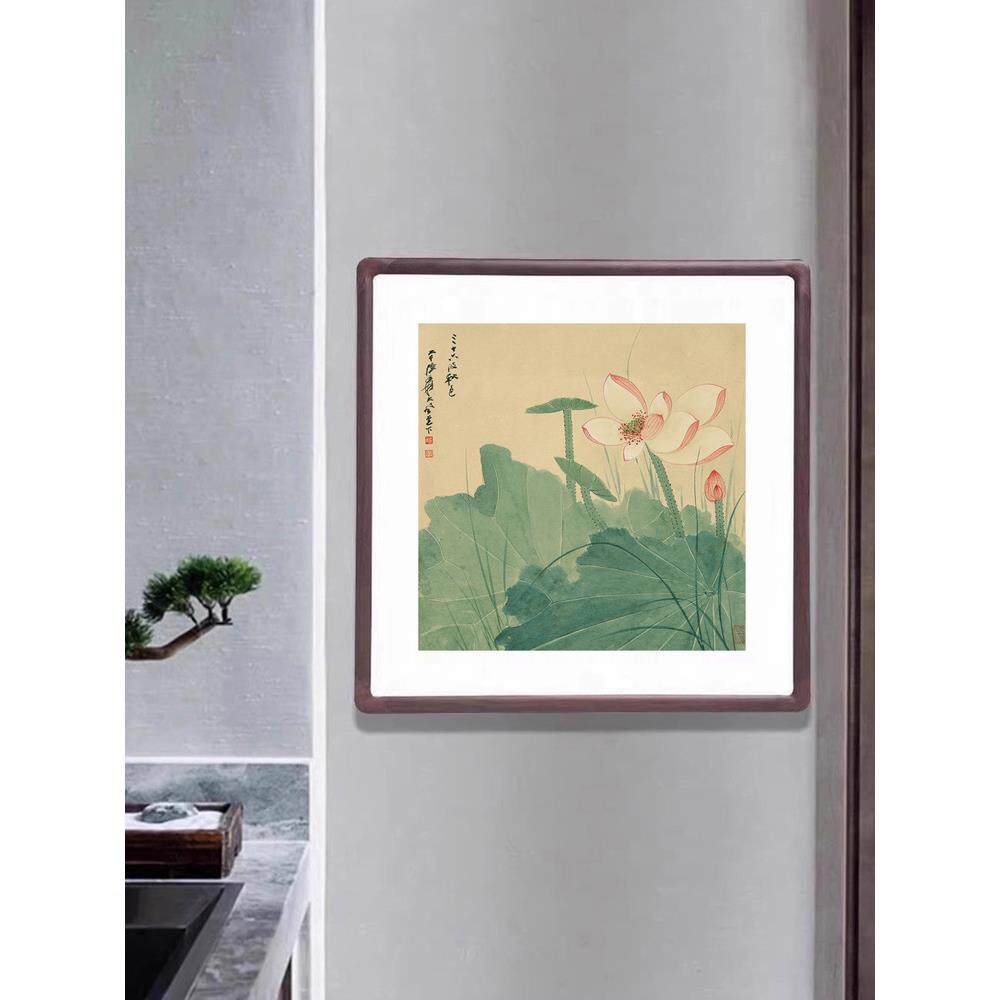 张大千荷花装饰画新中国风客厅入口壁画中国画水墨画餐厅走廊过道