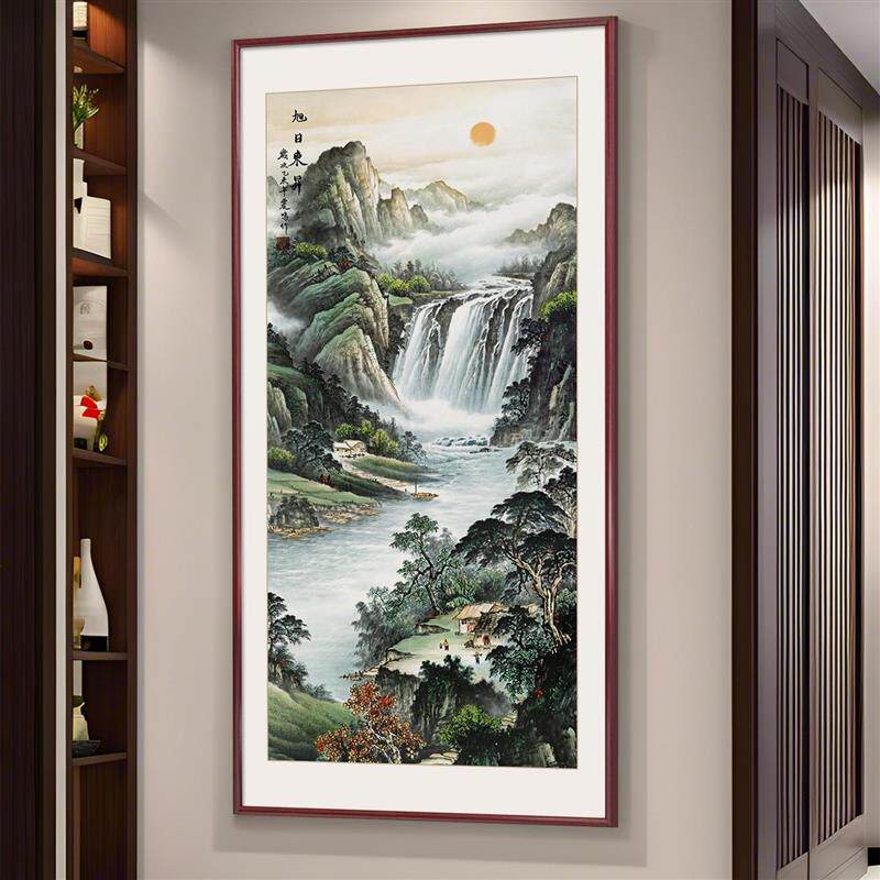 新中式源远流长山水画玄关装饰画走廊过道挂画寓意好的风水壁画