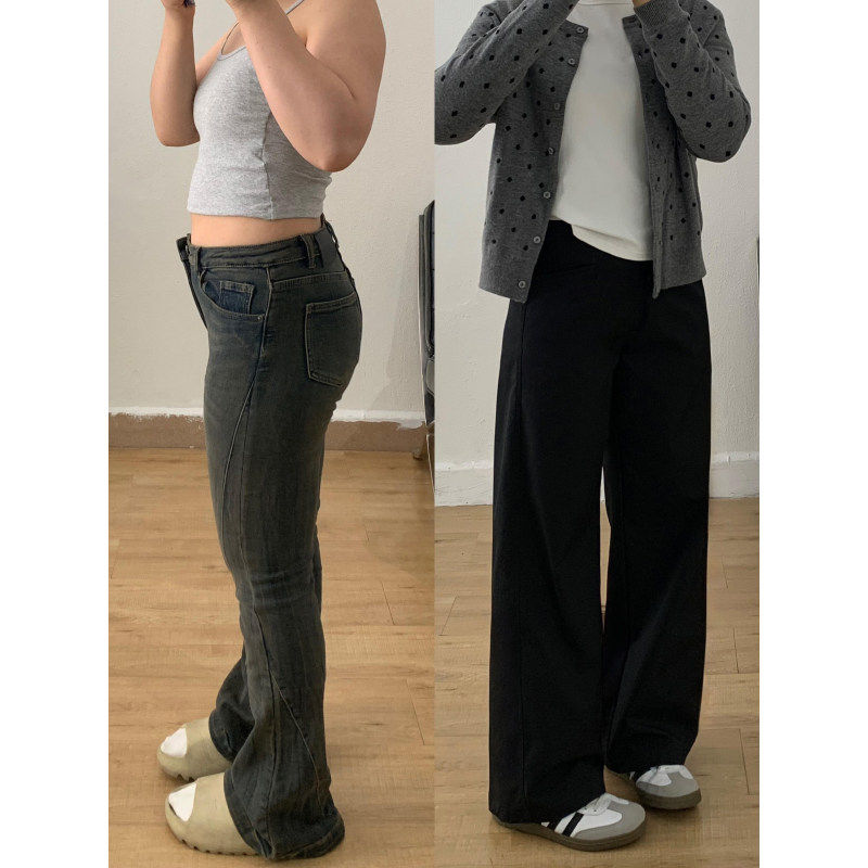 梨形身材黑色西装裤女夏季新款胖妹妹mm高腰遮胯显瘦阔腿休闲 长