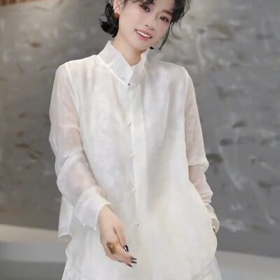 新中式国风立领提花衬衫