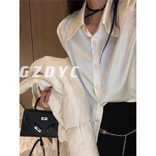 鸽子的衣橱(黑玫瑰)秋日慵懒氛围感缎面衬衣挺括量感通勤白衬衫女