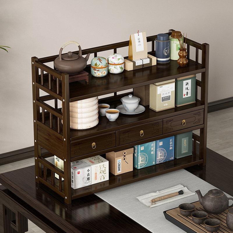 2024新款桌面茶杯收纳置物架子实木博古架中式紫砂壶茶具摆件展架