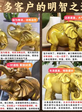 纯黄铜大象摆件一对店铺全铜象招财吸水象公母财福象乔迁装饰吉象