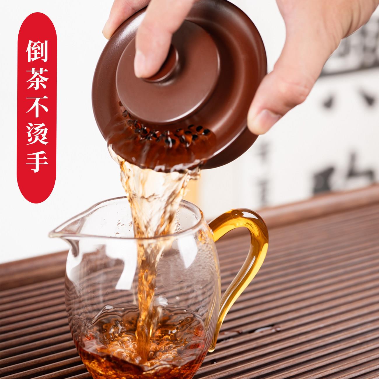 钦州坭兴陶中国红盖碗手抓壶不烫手茶具单个高档套装纯手工原矿