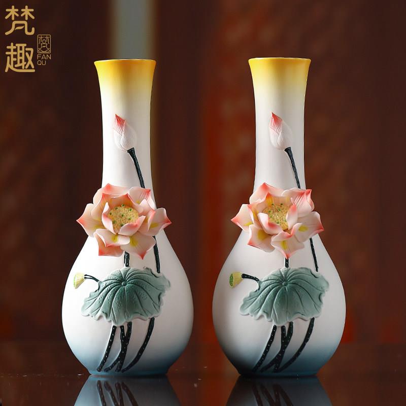 陶瓷供佛花瓶供瓶佛堂观音手工莲花瓶供佛摆件佛前供花瓶佛具用品