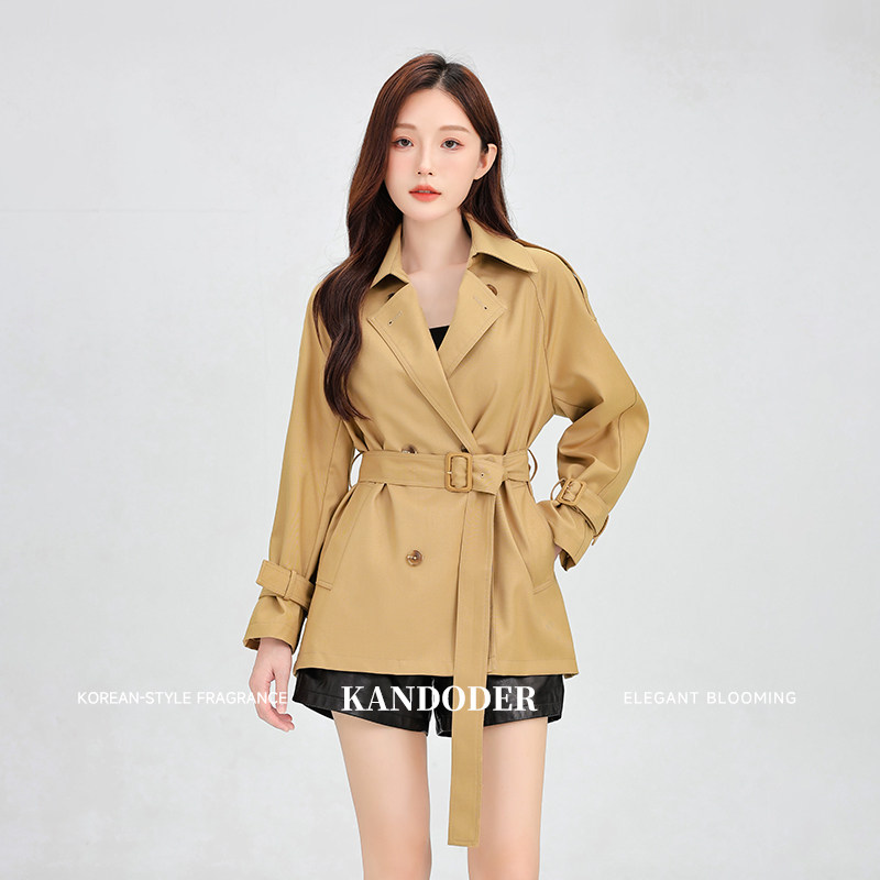 kandoder韩朵黛26新款短款风衣外套英伦风复古气质百搭双排扣绑带,女装/女士精品,短外套,淘宝优惠券,粉丝福利购,淘宝优惠卷