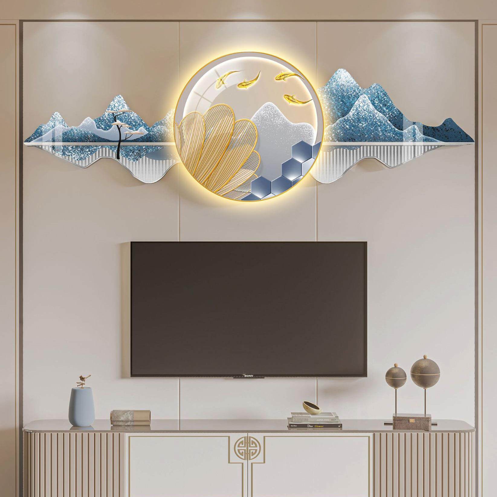 客厅电视墙装饰画山水画麋鹿沙发挂画大气2023年新款大厅背景墙画
