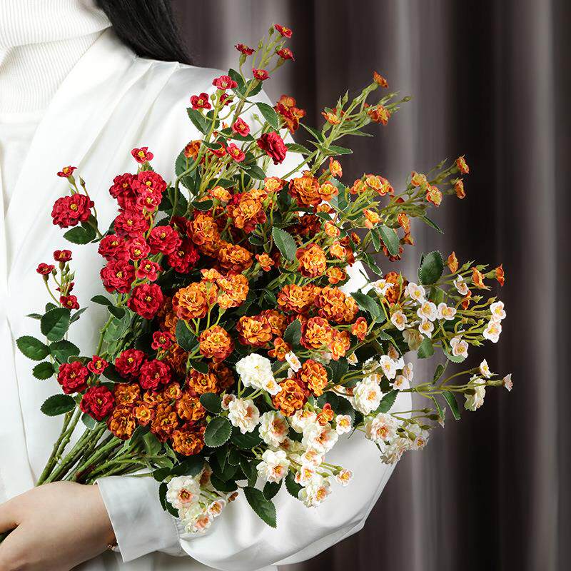 仿真花小蔷薇ins风假花手捧把束客厅餐桌房间桌面装饰插花束摆设