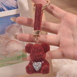 卡通钥匙扣可爱爱心熊镶钻熊汽车钥匙挂件钻女高档个性包包挂饰