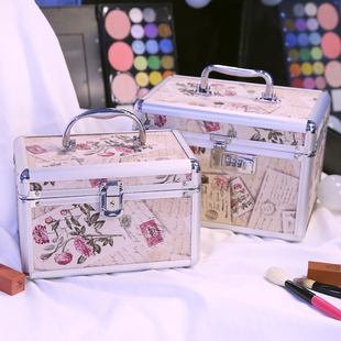 铝合金化妆箱手提双层大容量小号便携收纳箱盒专业带锁硬的化妆包