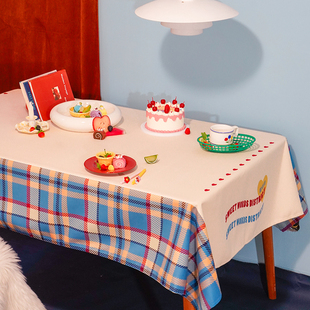 左咸敦道艺术家合作款美式复古格子学生桌布茶几布书桌装饰防水布