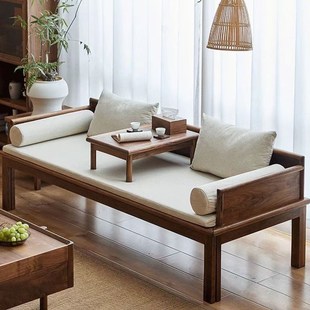 新中式罗汉床2025新款胡桃木沙发床禅意实木推拉伸缩两用罗汉榻