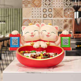 招财猫摆件开店开业大吉送礼物新店铺吧台收银柜台收钱二维码装饰