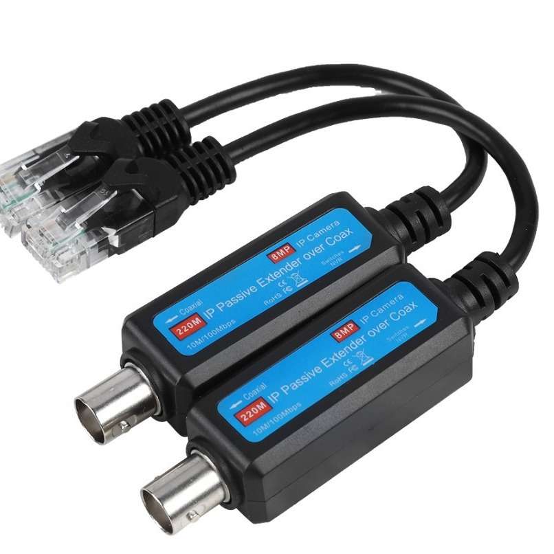 10M/bps半双工 220M 8MP高清同轴线网络IP传输器 BNC头转RJ45
