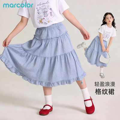 马卡乐女童日系格纹显瘦蛋糕裙