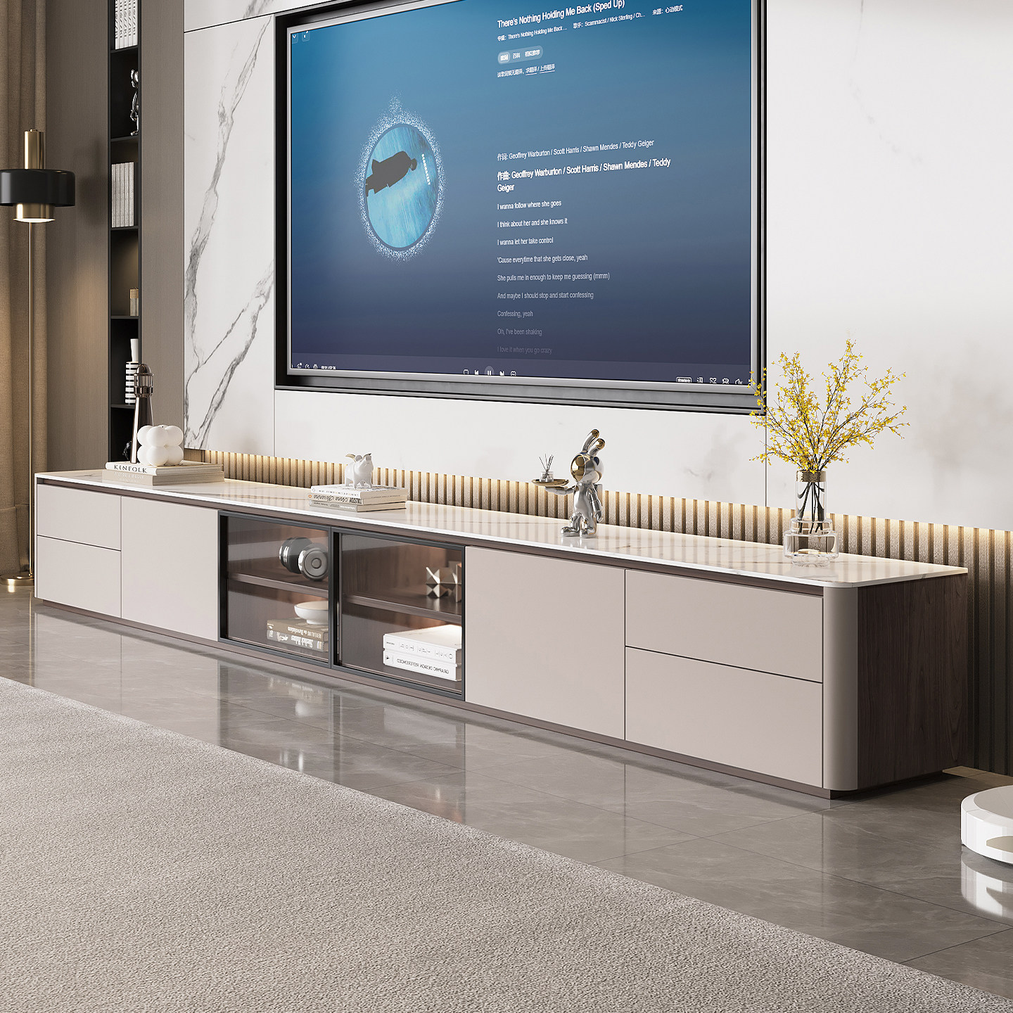 岩板电视柜茶几组合客厅家用储物柜新款实木落地高级感电视机柜子