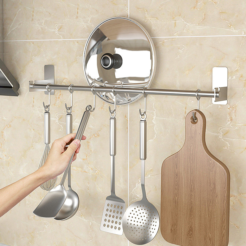 厨房挂钩挂杆免打孔304不锈钢锅铲置物架勺子挂钩架一排收纳壁挂,厨房/烹饪用具,厨房置物架/置物柜/角架,淘宝优惠券,粉丝福利购,淘宝优惠卷