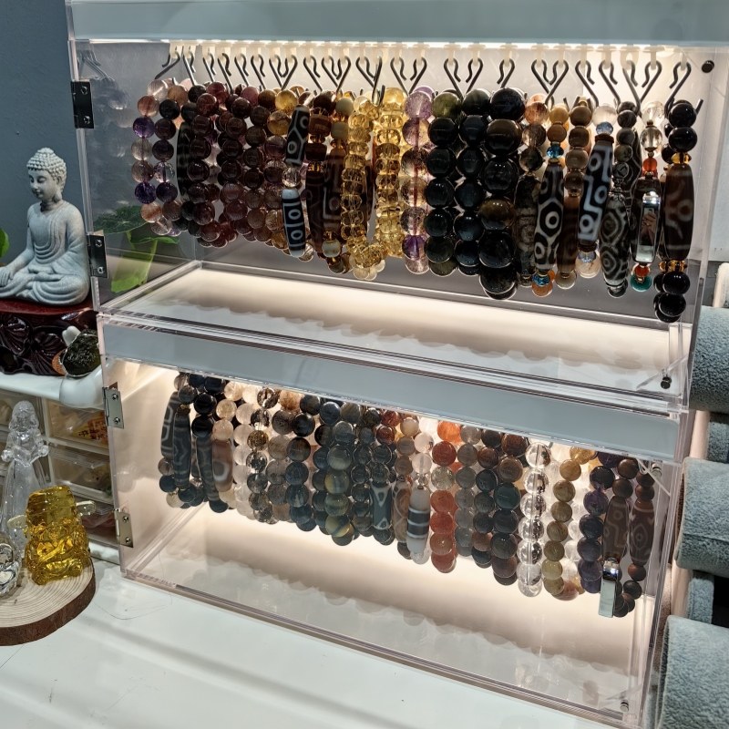 手串收纳盒亚克力带灯滑轨挂钩手镯水晶手链首饰柜多层文玩展示架