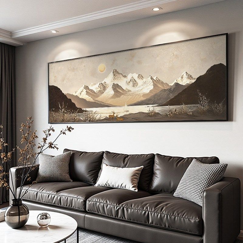 现代背有靠山客厅挂画立体金山沙发背景墙装饰画高级感咖色系壁画,家居饰品,现代装饰画,淘宝优惠券,粉丝福利购,淘宝优惠卷