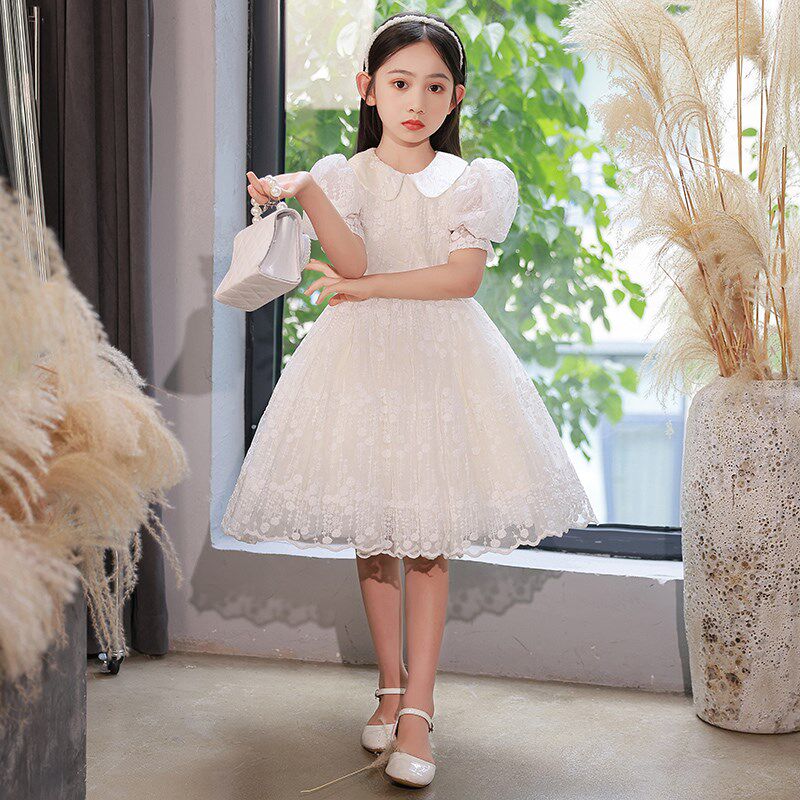 女童生日公主裙高端花童小女孩婚礼儿童主持人钢琴演奏晚礼服白色