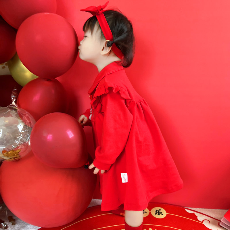 女宝宝一周岁宴礼服秋冬季抓周公主裙女童拜年衣服过年喜庆新年装