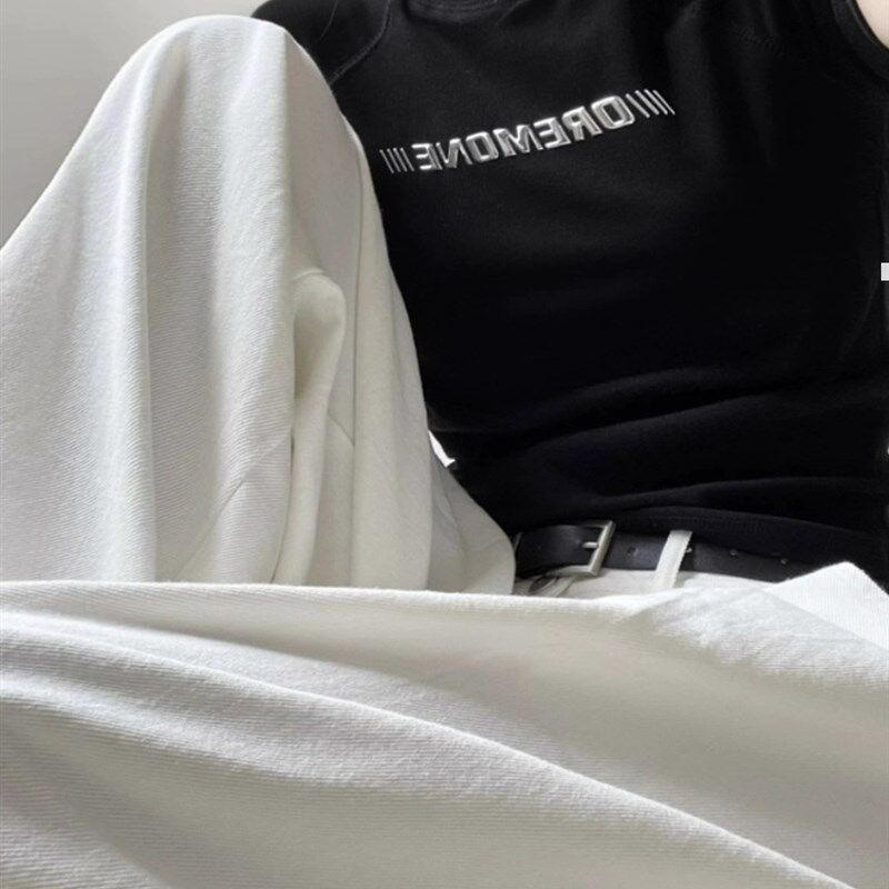 高级感白色高腰窄版西装阔腿裤女夏季薄款宽松垂感直筒拖地休闲裤