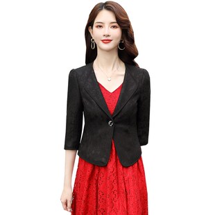 蕾丝西装外套女2023春秋新款短款上衣修身百搭显瘦旗袍裙子外搭潮