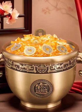 黄铜象鼻缸聚宝盆摆件铜制米缸招财聚宝客厅办公室店铺装饰摆件礼