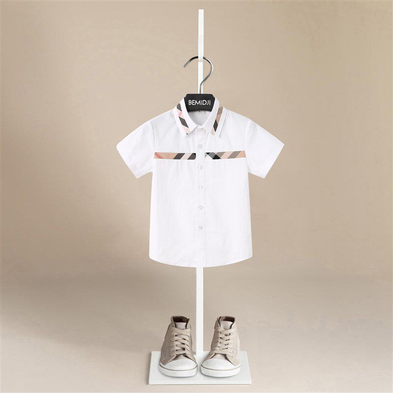 儿童衬衫长袖春秋薄款男童洋气学院风白衬衣纯棉上衣伯米吉童装
