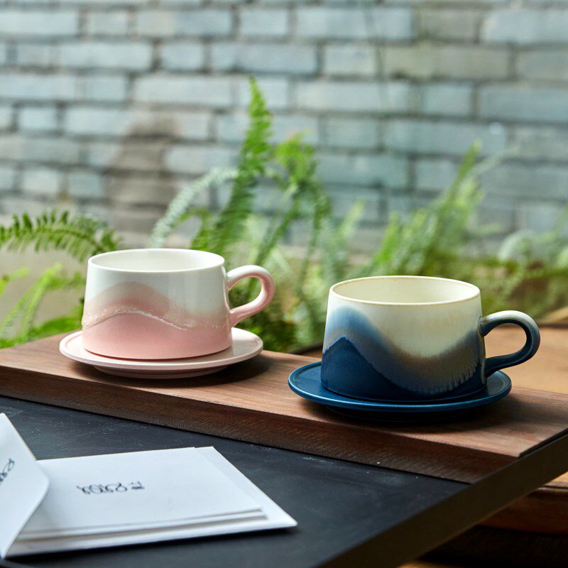 象上情侣杯子一对咖啡杯碟套装礼盒装新婚礼物送人高级感手工陶瓷