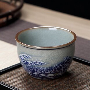 景德镇青花瓷主人杯缸杯雪景单杯中式功夫茶具茶杯陶瓷复古品茗杯