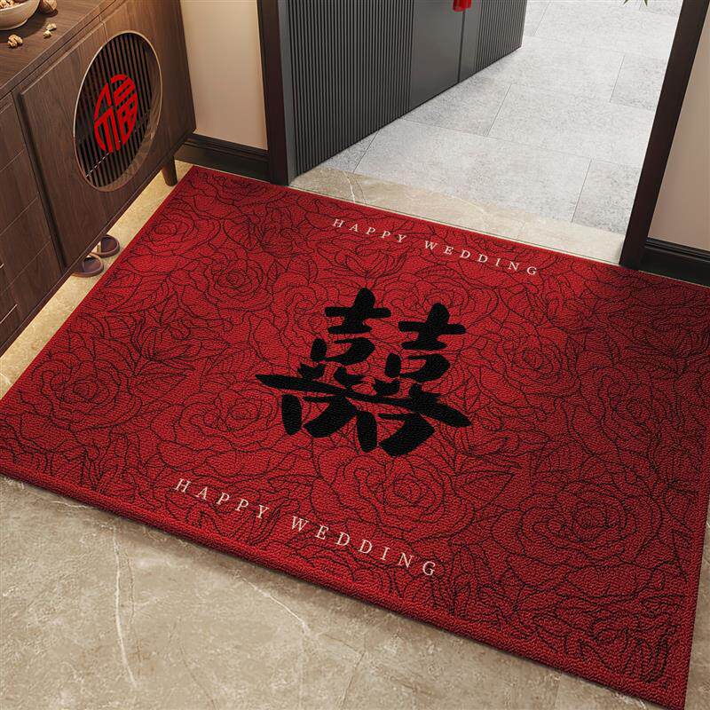 结婚入户门地垫新中式红色喜庆进门大门口玄关地毯脚垫可裁剪定制