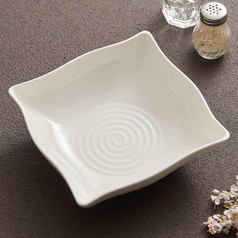德化白瓷同心圆盘子菜盘家用陶瓷餐具高级纯白西餐盘深盘创意方盘