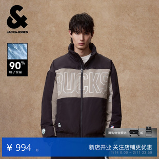 杰克琼斯户外运动NBA联名密尔沃基雄鹿队男装羽绒服宽松保暖外套
