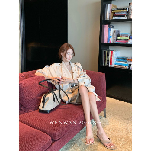 WENWAN【Row系极简】韩系短款风衣翻领时尚百搭上衣风衣外套