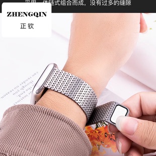 适用苹果s10手表表带回环磁吸iwatchs9新款Ultra1/2金属钢带apple