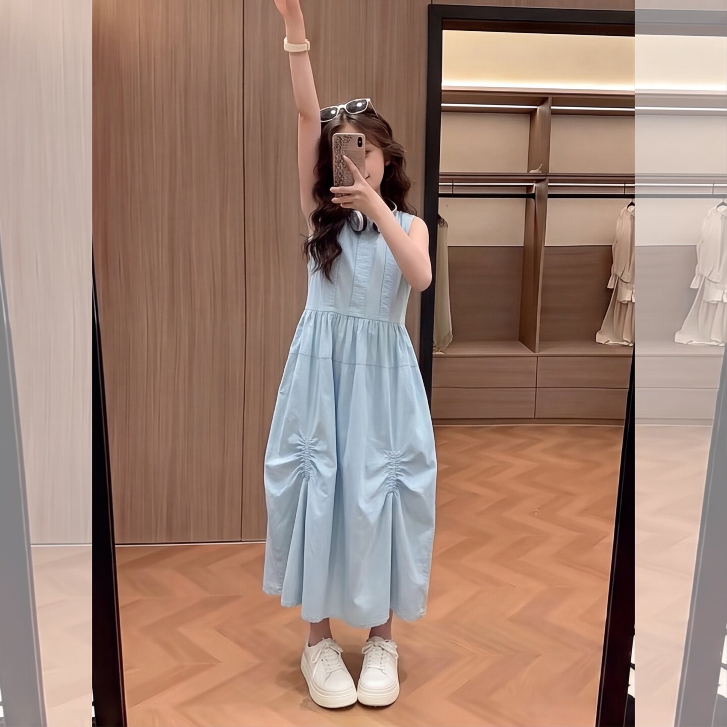 女童蓝色无袖连衣裙纯棉儿童装夏