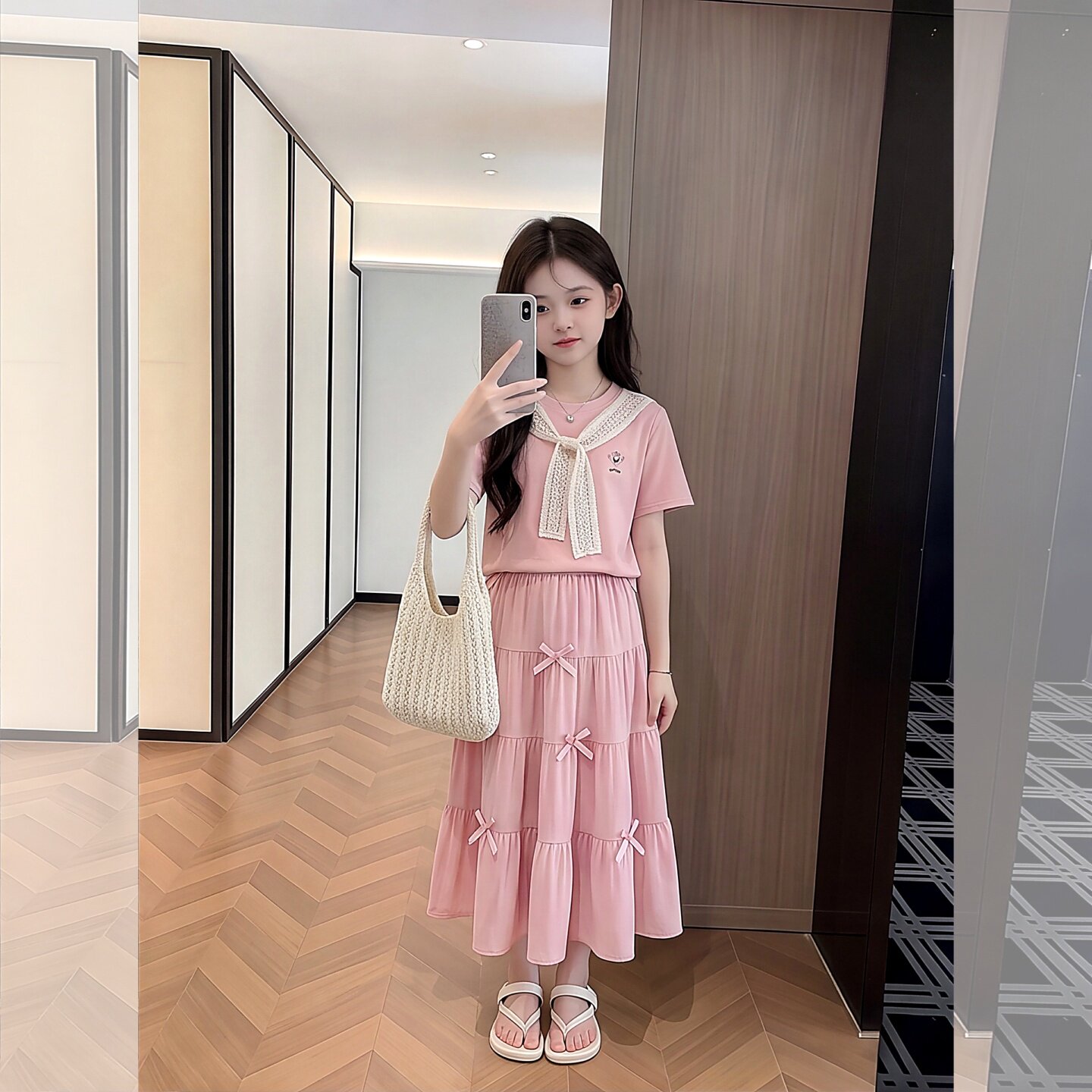 女童连衣裙夏季2026新款洋气女孩大童韩系夏装短袖半身裙超火套装