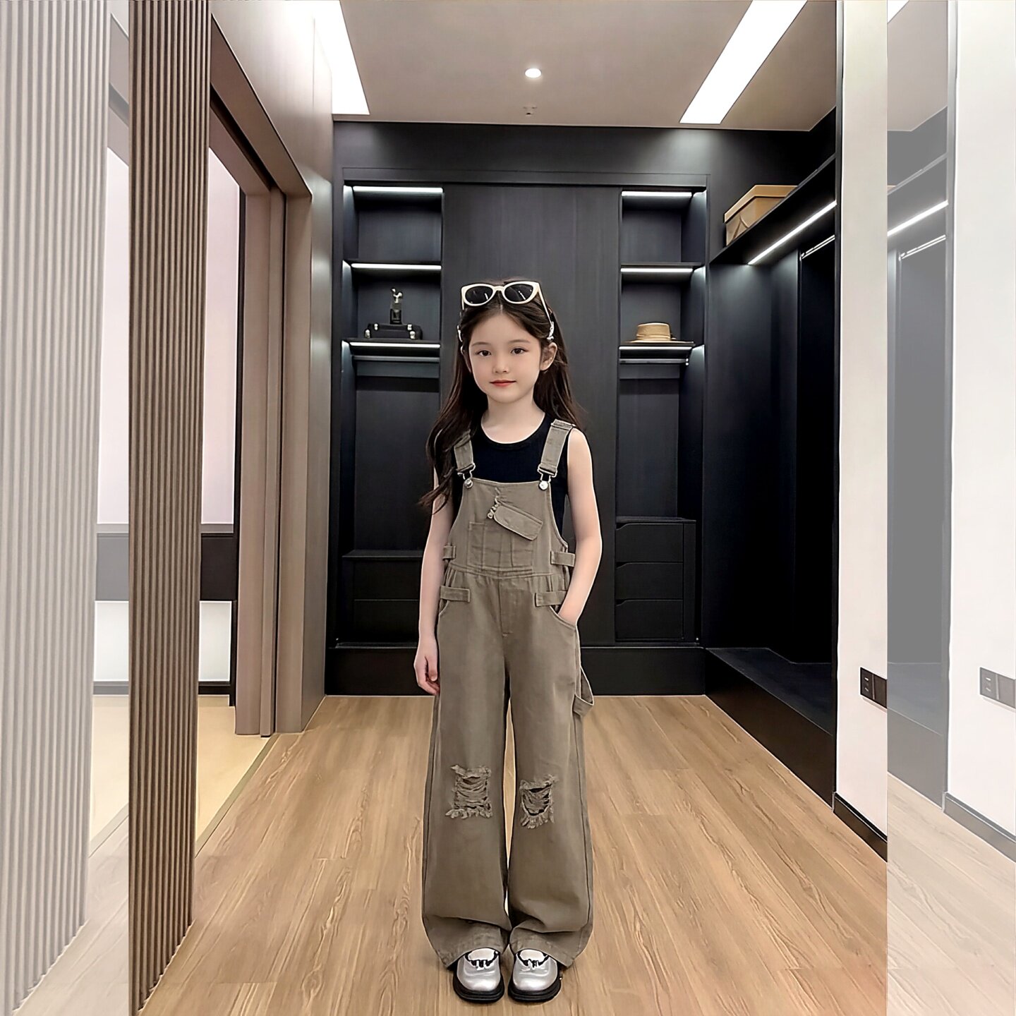 女童洋气夏季薄款背带裤套装2026