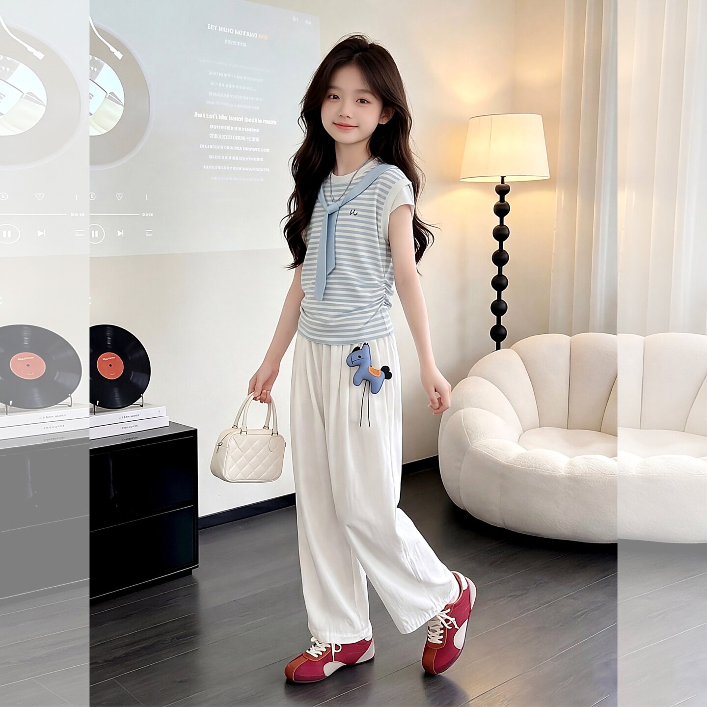 女童条纹短袖套装2026新款韩系童